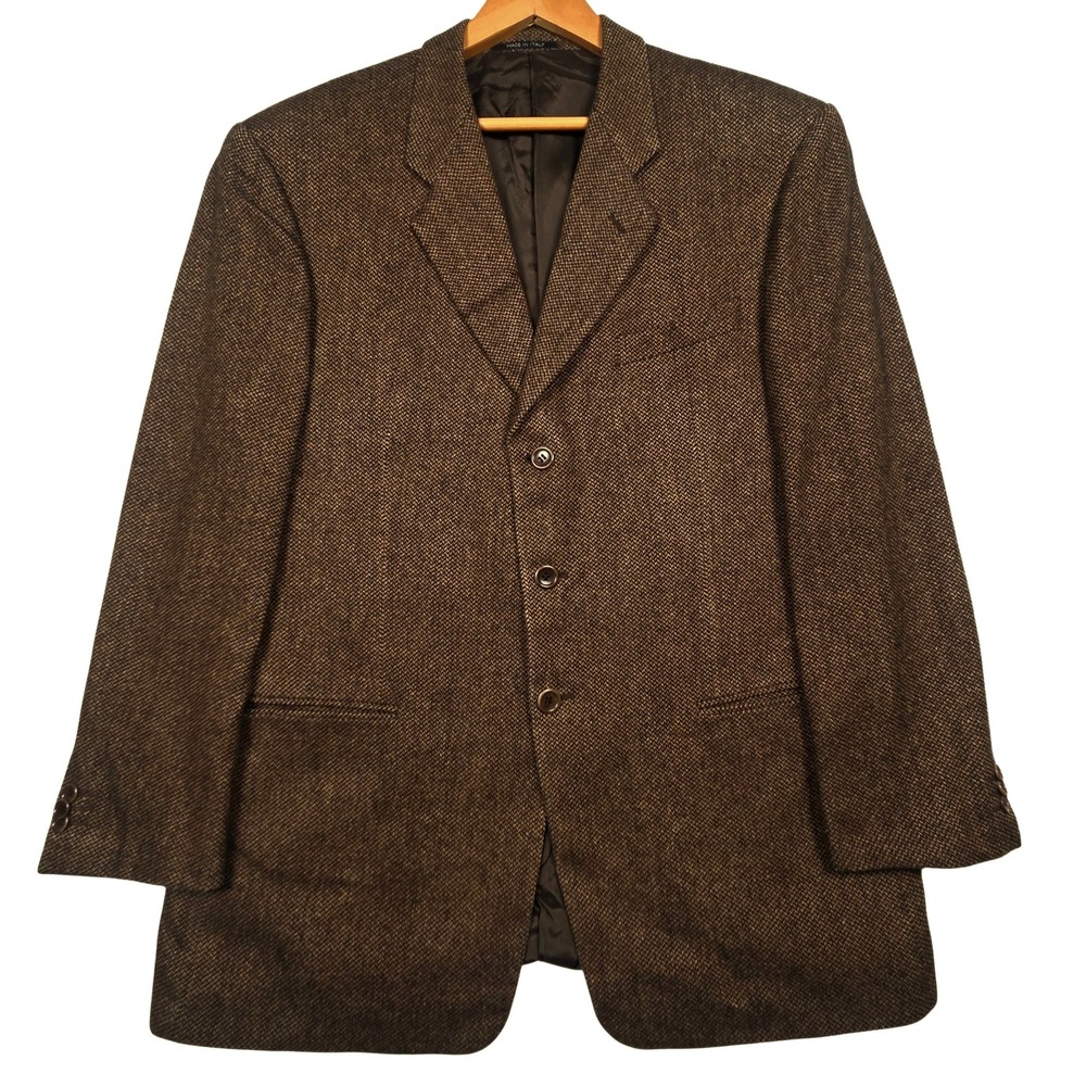 Vintage Armani Collezioni Tweed Sport Coat 44R Camel Hair Wool Silk Blazer Italy
